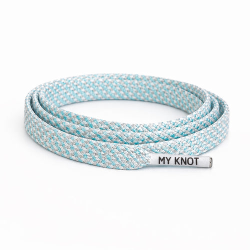 Lacet Aqua blanc et turquoise Lurex - Lacets plats premium MY KNOT PARIS