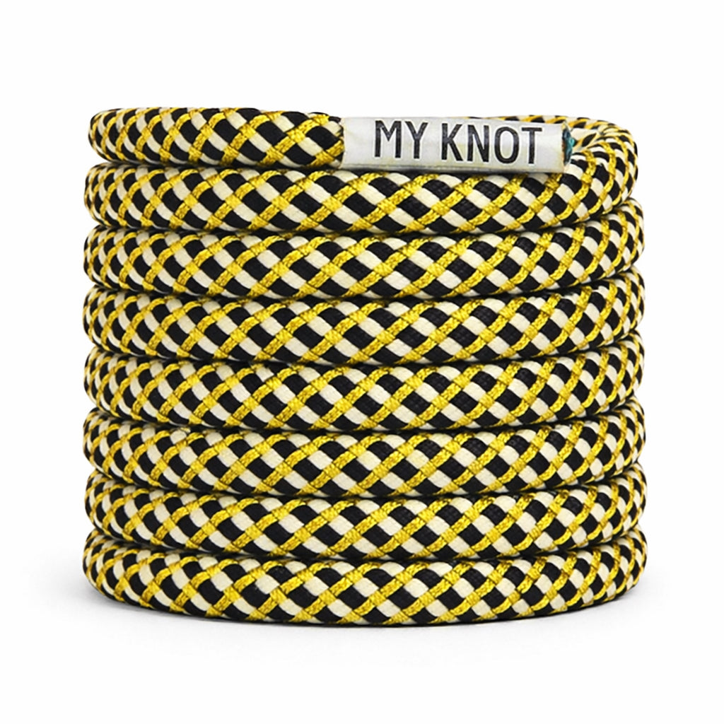 Lacet doré et noir Luxor à motif géométrique pour sneakers MY KNOT Paris